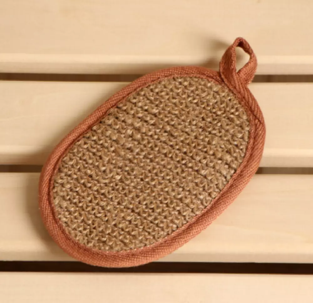 Мочалка из крапивы(рами), овальная с хлопком, 14,5х9,7 см