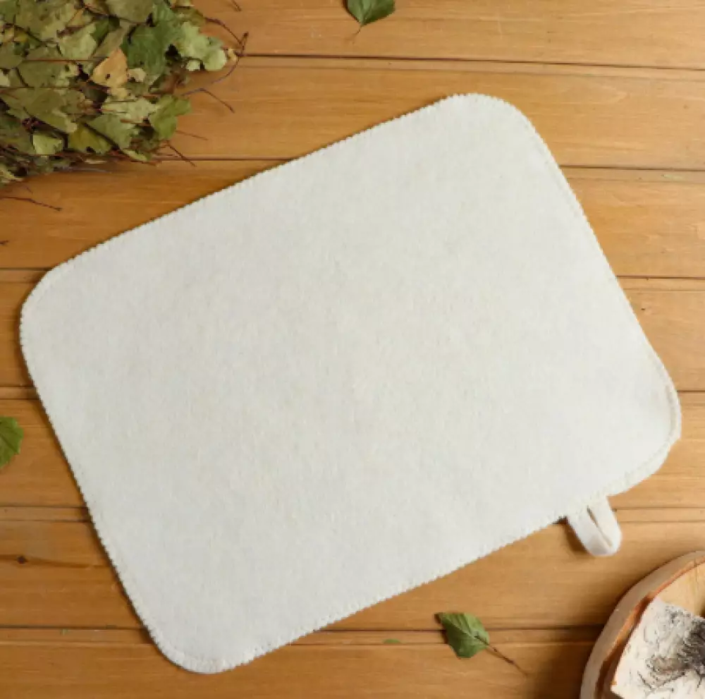 Коврик - сидушка для бани и сауны, 44×34 см, 70% полиэфир, 30% шерсть, белый,